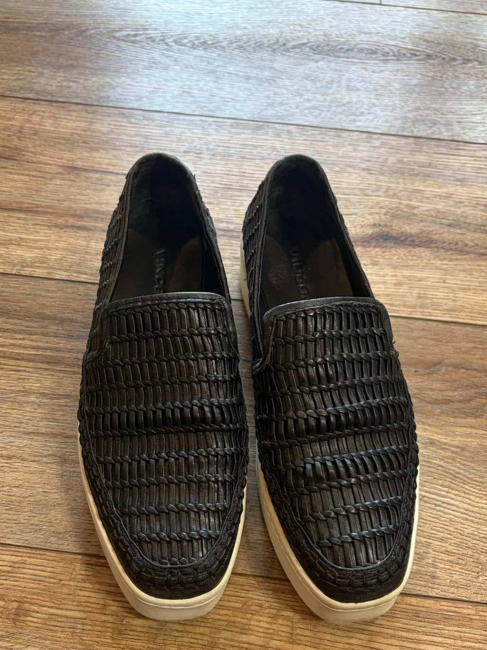 Vince quiet luxury chic leather Stafford Woven Platform Slip-On Sneakers